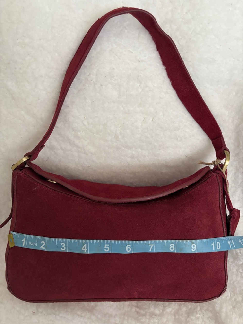 Classic Burgundy Suede Shoulder/Crossbody Bag - Stylish Everyday Carry - Picture 5 of 11
